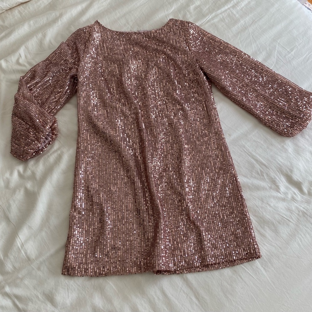LOFT Shimmering Rose Gold Sequin Dress